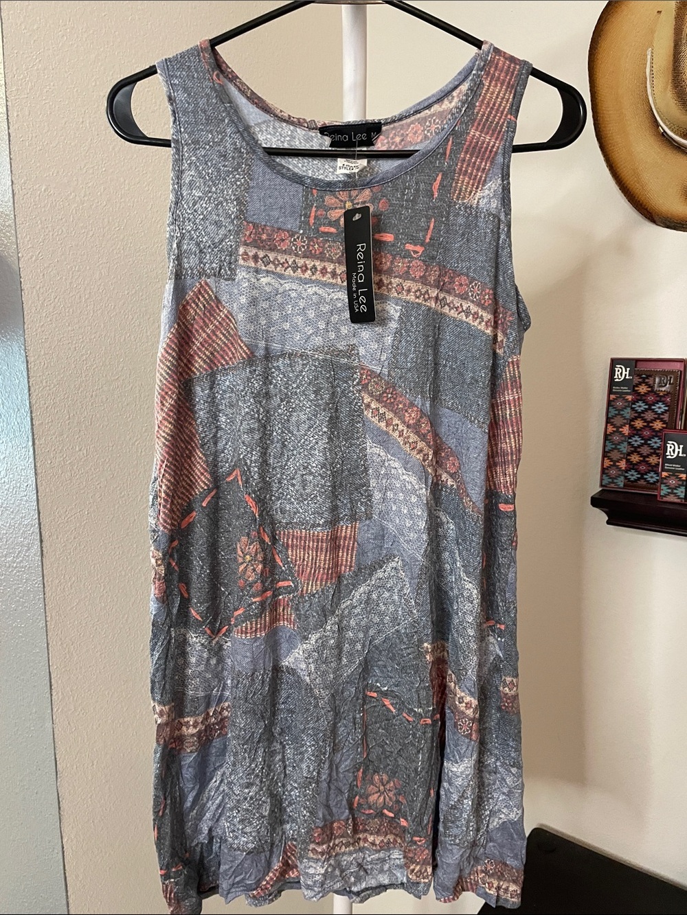 Reina Lee LA Sleeveless Faux Denim & Lace Patchwork Tunic